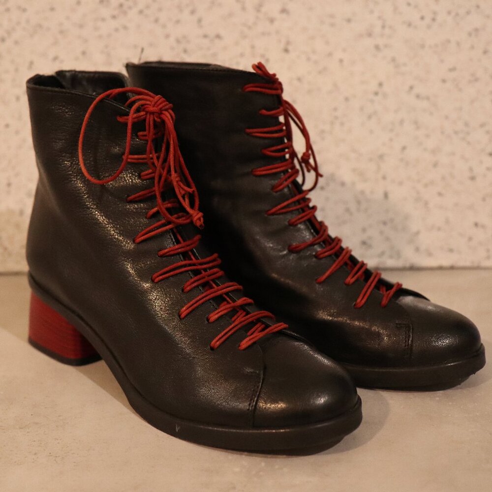 Authentic Italian leather booties with red accent